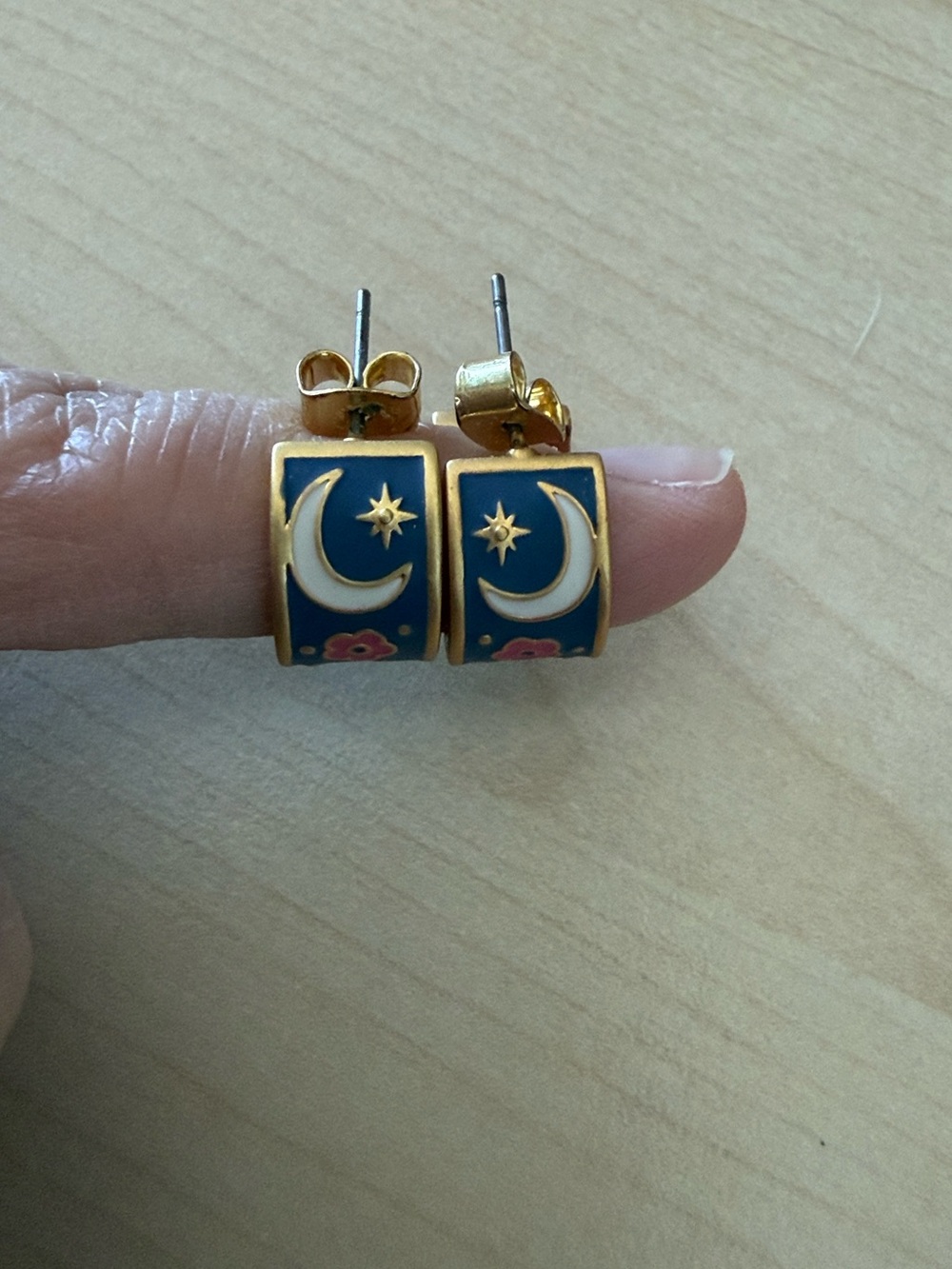 Madewell Gold Huggie Earrings with Night Blue Sky and Florals - Picture 3 of 4